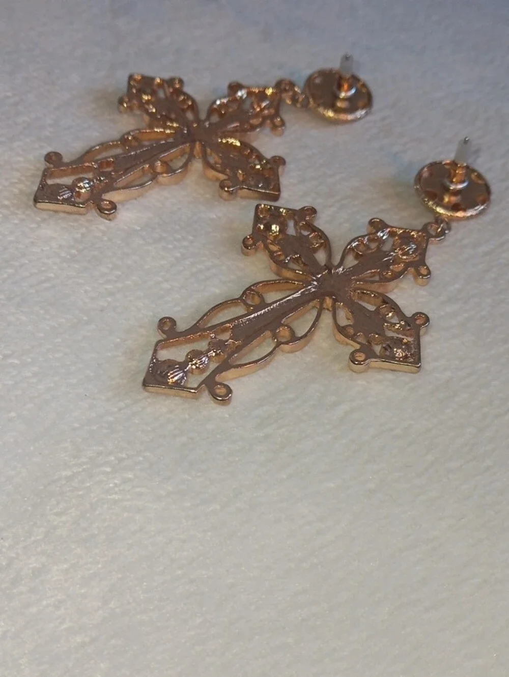 Gold Cross Drop Earrings with Clear Crystals Jewerly